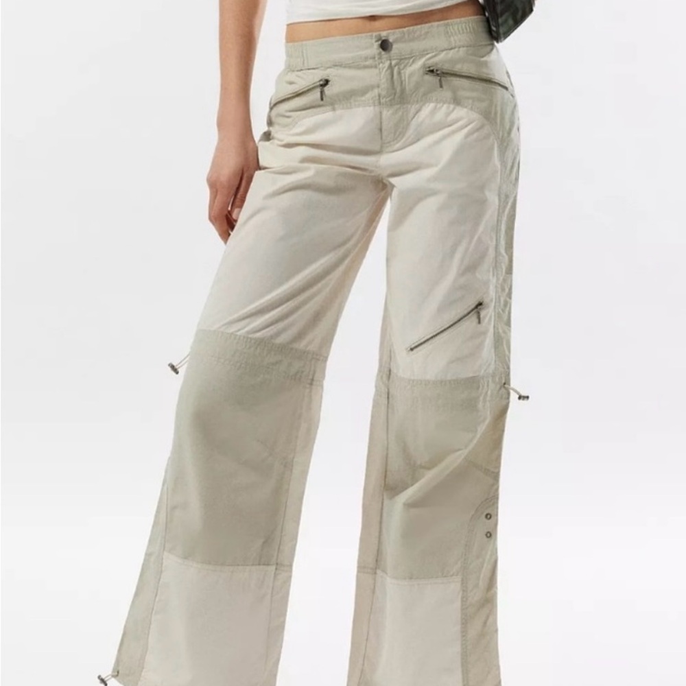 Urban Outfitters Cream & Gray Silence + Noise Lee Colorblock Moto Pant Joggers